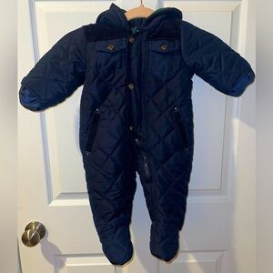 Rothschild 6-9 months navy quilted boys pram snowsuit hooded corduroy trim